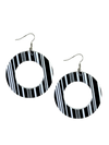 Black/White Mod Striped Print Earrings - Circle Cut-out