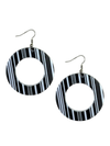 Black/White Mod Striped Print Earrings - Circle Cut-out