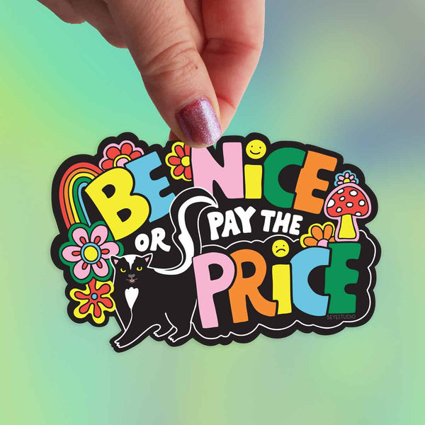 Be Nice or Pay the Price Retro Skunk Vinyl Sticker