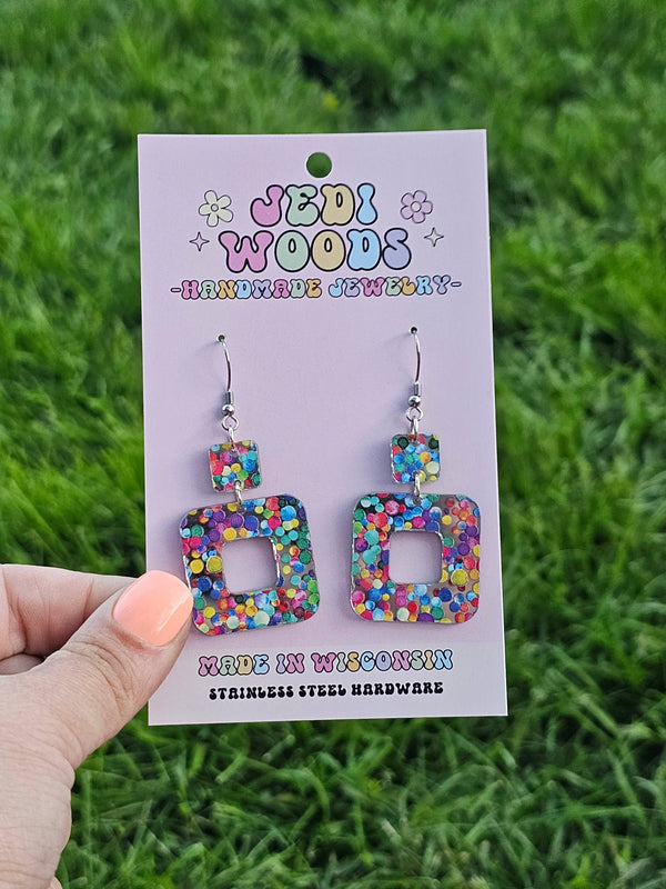 Bubblegum Confetti Double Square Earrings
