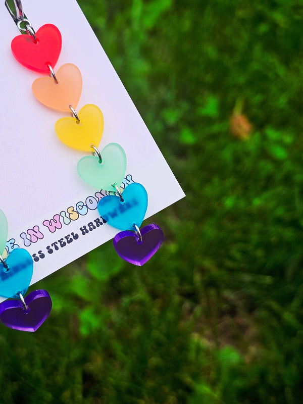 Rainbow Heart Drop Earrings with Gauge Friendly Hardware