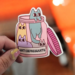 Jar of Anti-Depressant Cats Vinyl Sticker