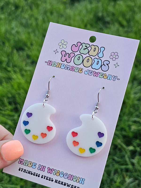 Rainbow Paint Pallet Acrylic Earrings