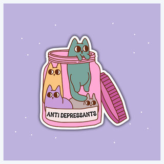 Jar of Anti-Depressant Cats Vinyl Sticker