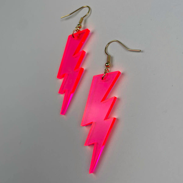 Neon Pink Lightning Bolt Acrylic Earrings
