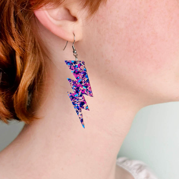Bi Pride Confetti Lightning Bolt Acrylic Earrings