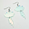 Iridescent Cloud and Lightning Bolt Acrylic Earrings