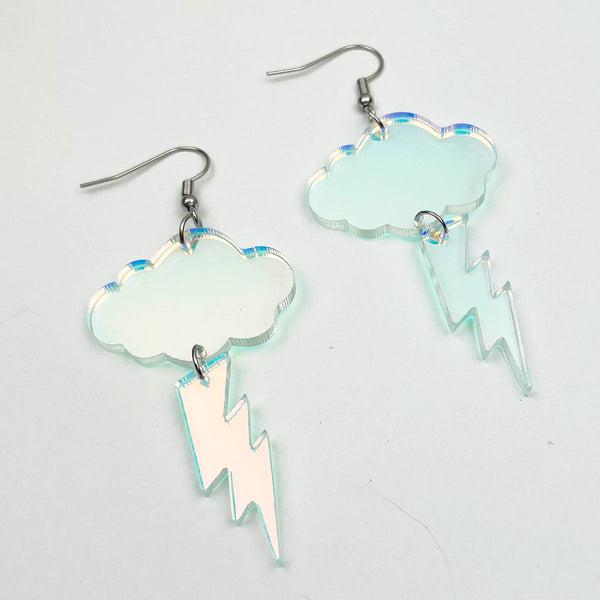 Iridescent Cloud and Lightning Bolt Acrylic Earrings