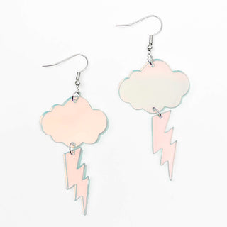 Iridescent Cloud and Lightning Bolt Acrylic Earrings