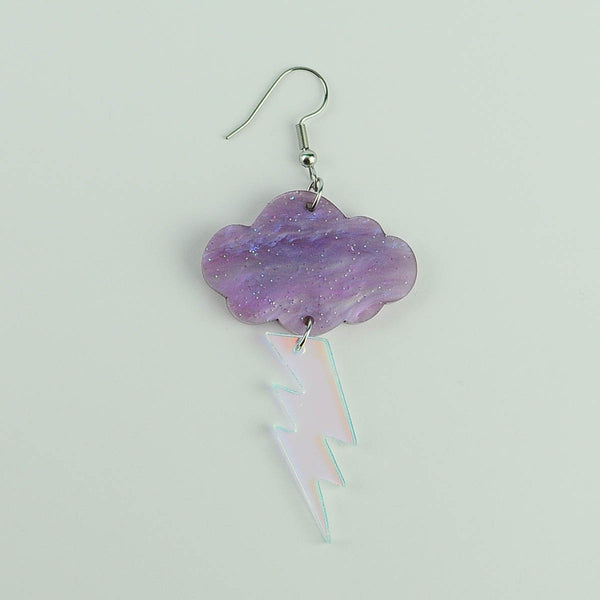 Purple Cloud and Iridescent Lightning Bolt Acrylic Earrings