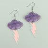 Purple Cloud and Iridescent Lightning Bolt Acrylic Earrings