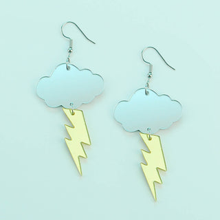 Silver Cloud and Gold Lightning Bolt Acrylic Earrings