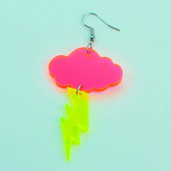 Neon Cloud and Lightning Bolt Acrylic Earrings