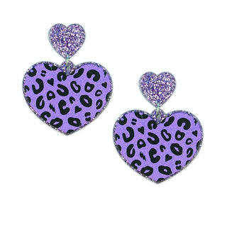 Electric Purple Leopard Print Heart Acrylic Earrings