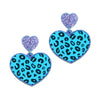 Blue Electric Leopard Print Heart Acrylic Earrings