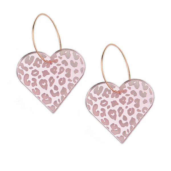 Rose Pink Leopard Print Heart Acrylic Earrings