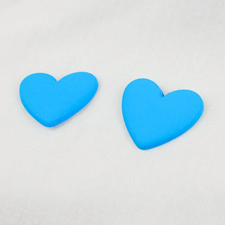 Bright Blue Big Heart Stud Earrings