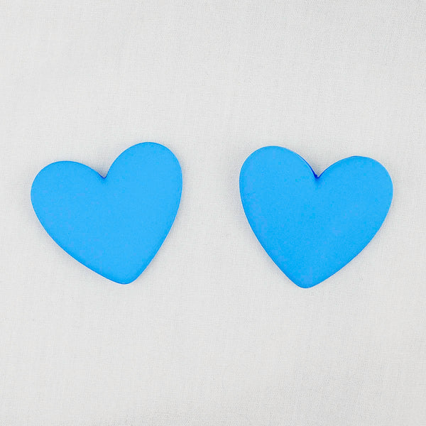 Bright Blue Big Heart Stud Earrings