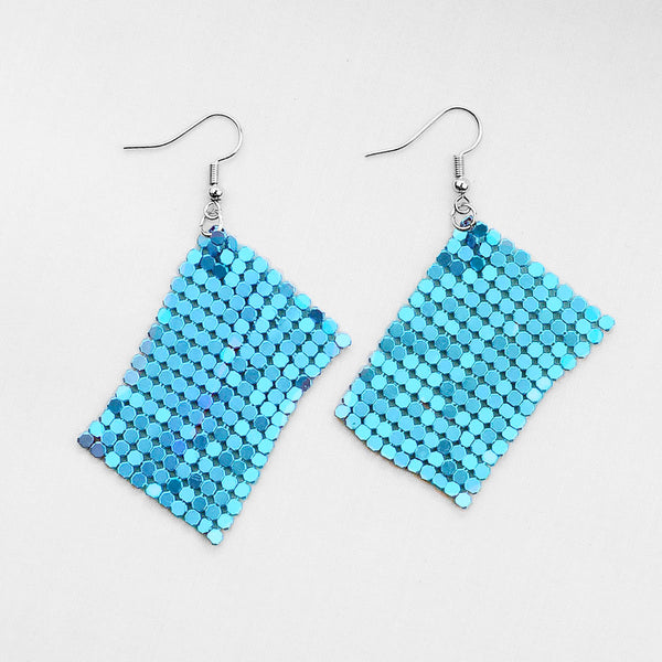 Teal Metal Mesh Disco Earrings