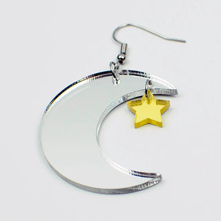 Silver Moon and Gold Star Mirror Acrylic Earrings