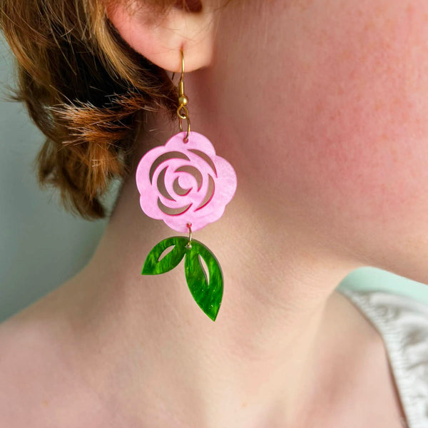 Pink Rose Acrylic Earrings