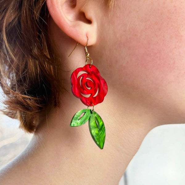 Red Rose Acrylic Earrings
