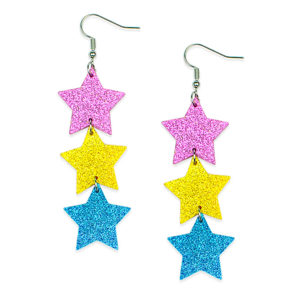 Glitter Star Trio Earrings in Pansexual Pride