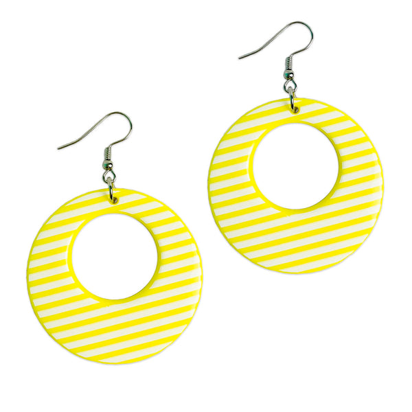 Yellow and White Striped Earrings