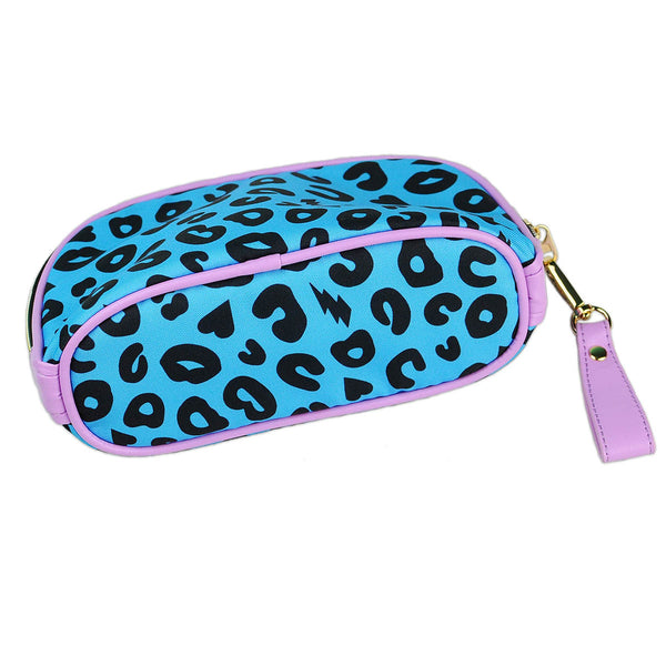 Blue Electric Leopard Zip Makeup Pouch