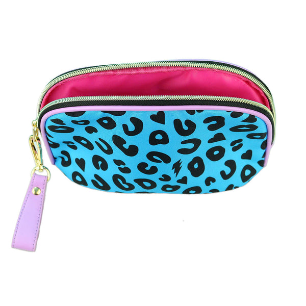 Blue Electric Leopard Zip Makeup Pouch