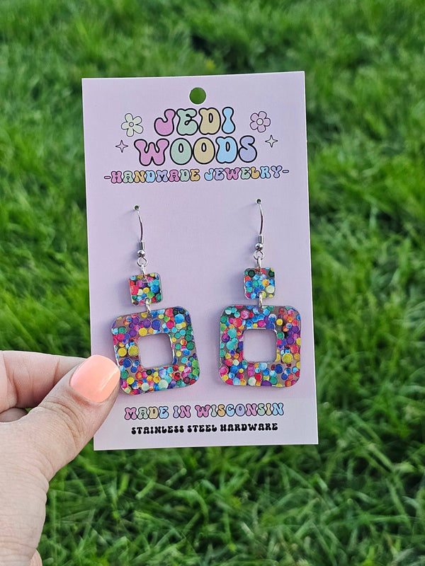 Bubblegum Confetti Double Square Earrings