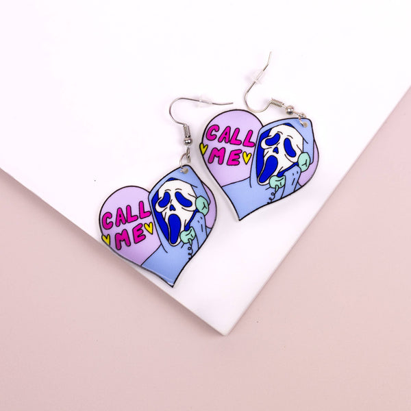 Spooky Phone Call Heart Earrings