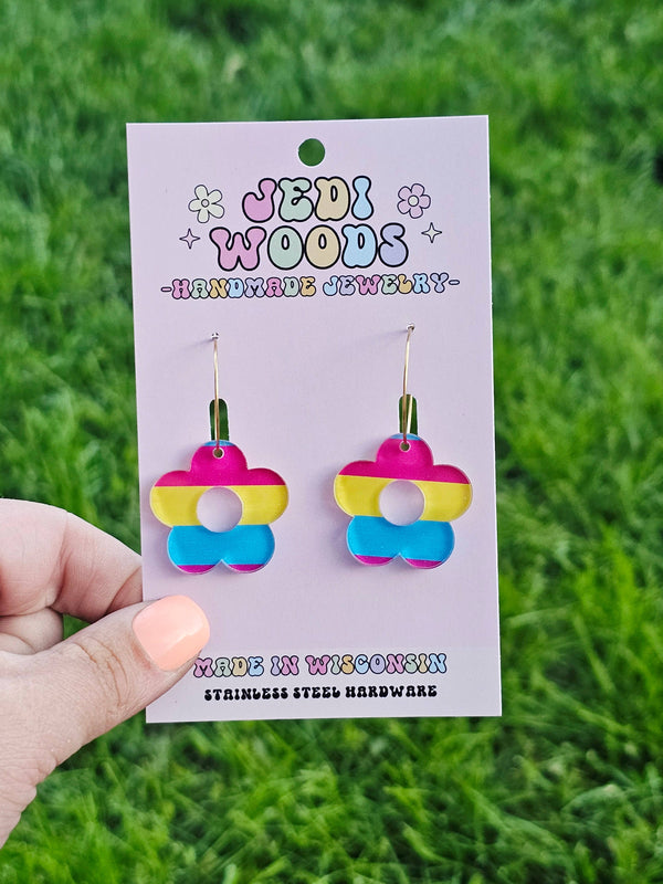 Pansexual Pride Flag Flower Earrings
