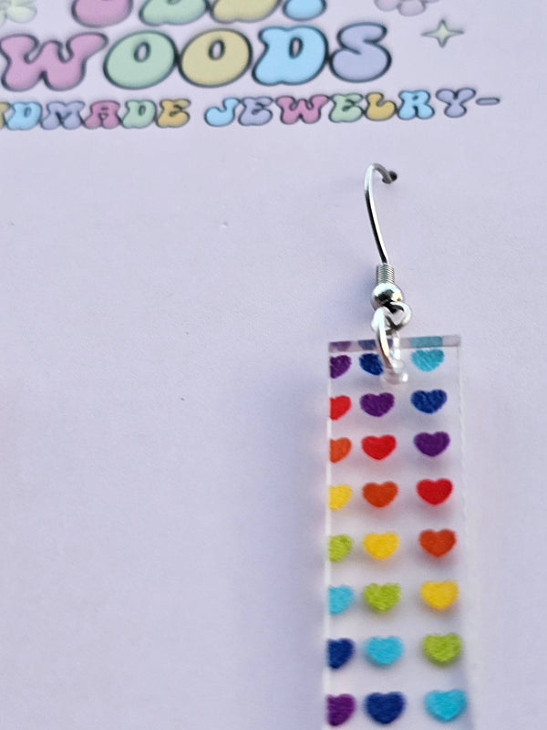 Rainbow Heart Bar Clear Acrylic Earrings