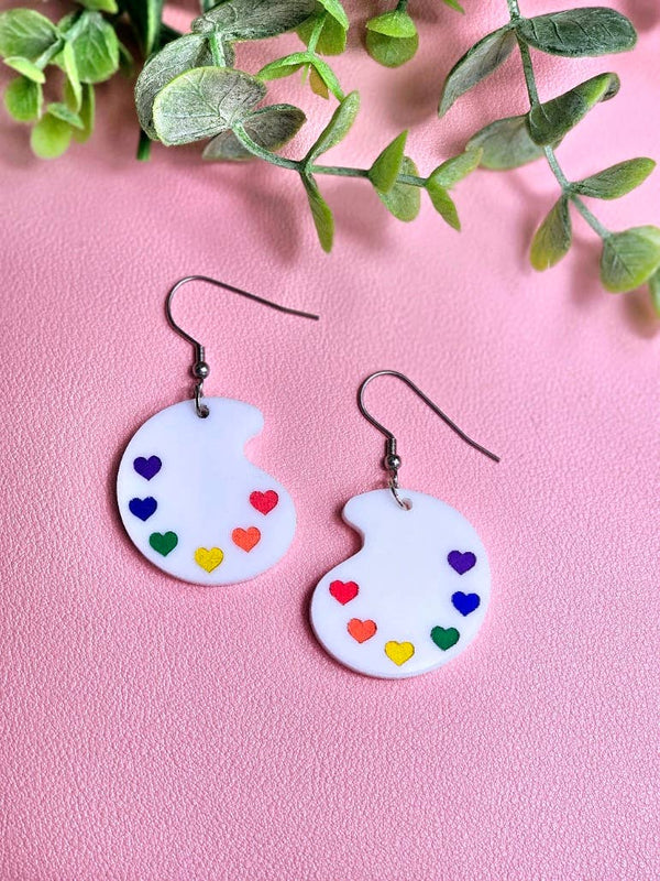 Rainbow Paint Pallet Acrylic Earrings