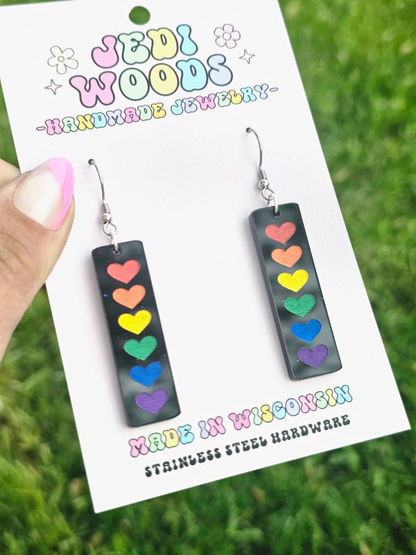 Rainbow Heart Bar Acrylic Earrings
