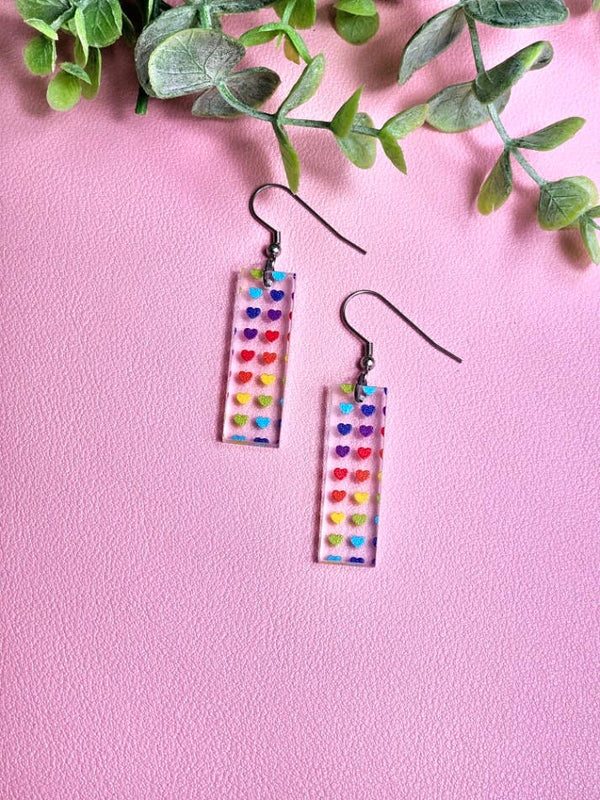 Rainbow Heart Bar Clear Acrylic Earrings