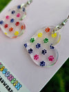 Rainbow Paw Print Heart Acrylic Earrings