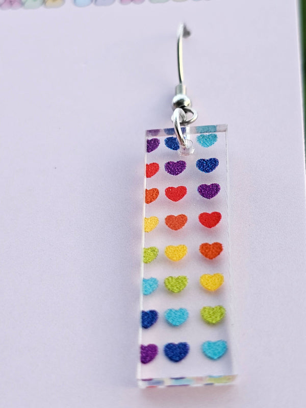 Rainbow Heart Bar Clear Acrylic Earrings