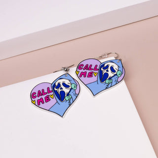 Spooky Phone Call Heart Earrings