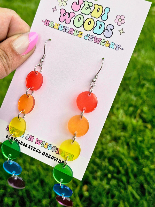 Rainbow Drop Long Acrylic Earrings