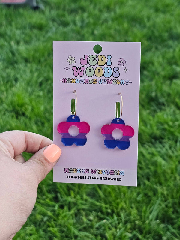 Bisexual Pride Flag Flower Earrings