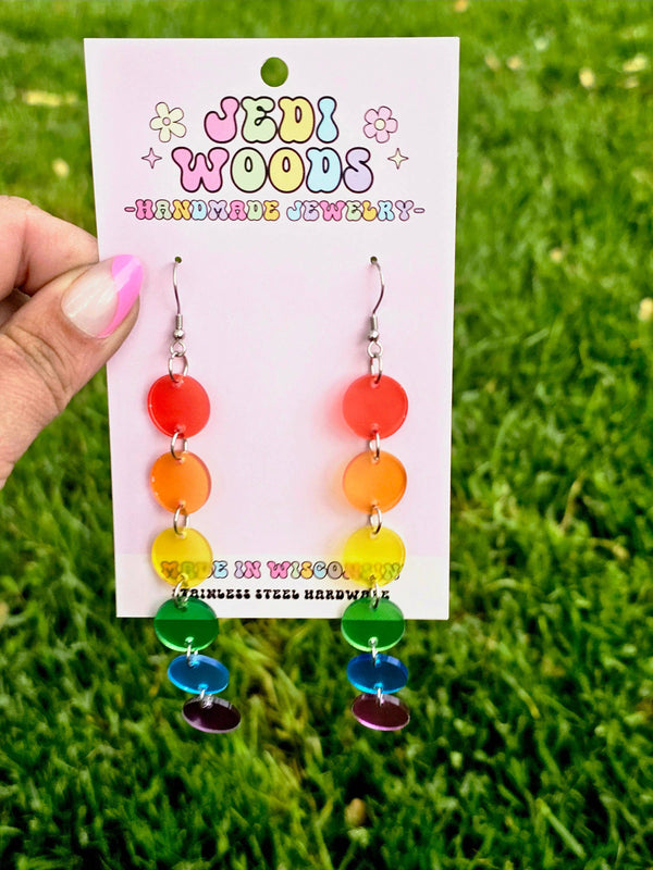 Rainbow Drop Long Acrylic Earrings