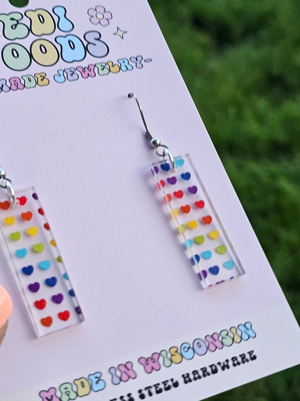 Rainbow Heart Bar Clear Acrylic Earrings