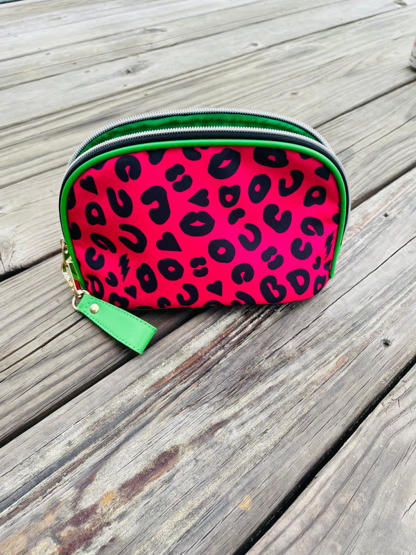 Hot Pink Electric Leopard Zip Makeup Pouch