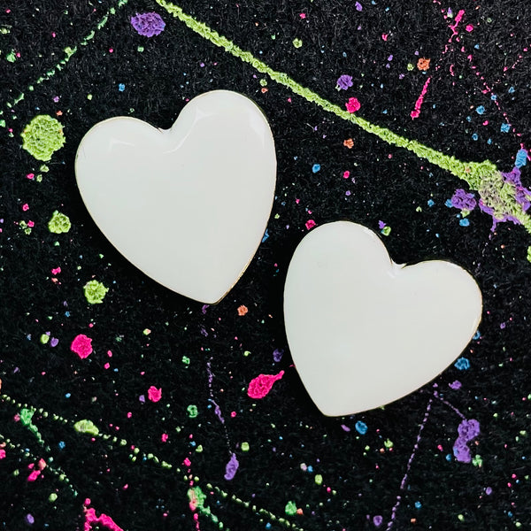 White Enamel Heart Stud Earrings