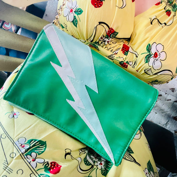 Lightning Bolt Romy Convertible Clutch in Electric Emerald
