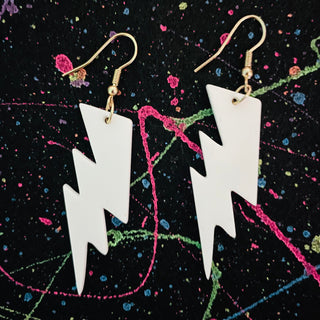 White Lightning Bolt Acrylic Earrings