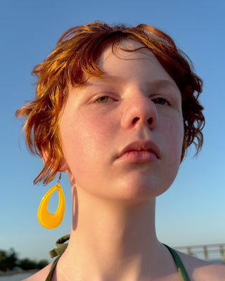 Bright Yellow Translucent Teardrop Earrings