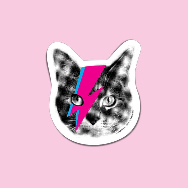 Hot Pink Lightning Bolt Bowie Cat Sticker